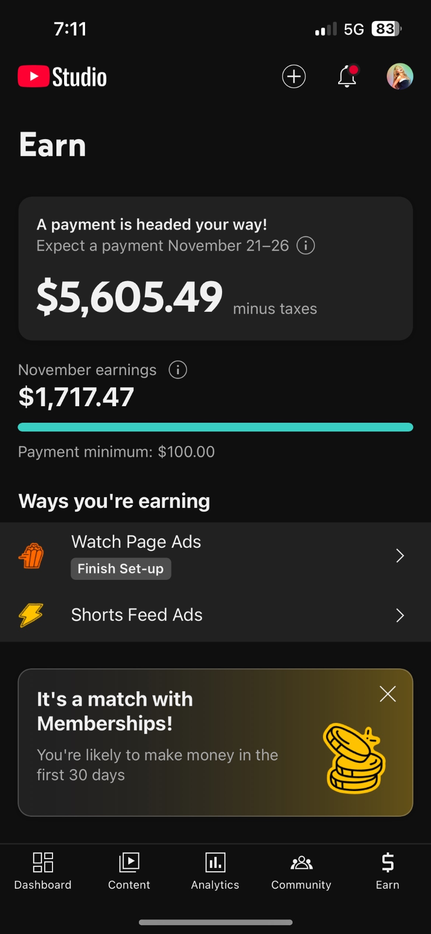 Student YouTube monetization screenshot
